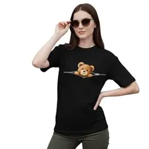 NAVRAAH Women’s Oversized Printed T-Shirt | Soft Cotton Blend Round Neck Half Sleeve Casual Loose Fit Top for College