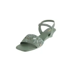 Mochi Women Green Embellished Fashion Wedge Sandals UK/7 EU/40 (33-625)
