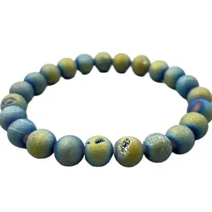 LKBEADS Peacock Druzy Agate Bracelet - Beaded Gemstone Jewelry, Boho Chic Accessories, Natural Stone Wristband for Women|8mm Round|Smooth|Multicolor|SRC_LI_000121