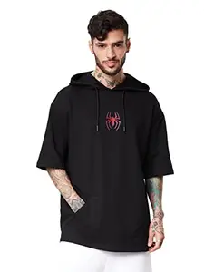 The Souled Store| Official Spider-Man: Thwip Mens and Boys T-Shirts|Half Sleeve|Loose fit Graphic Printed|100% Cotton Black Color Hooded T-Shirts Hooded T-Shirts Fashionable Trendy Graphic Prints