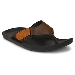 AZZARO BLACK Men Synthetic Leather Adjustable Strap Slippers (Brown,size:-7)