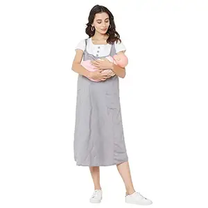Moms n Mom Women's Knee-Length Maternity Dress With Zippers (MET PLAIN_Grey_L)