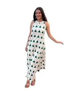 samikshafashion Women's Cotton Printed Sleeveless Co-ord Set – Elegant Summer Two-Piece Outfit (White)