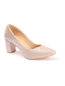 Carlton London Women Rose Gold Stylish Casual Wear, Party and Formal Wear Slip-on Pump Shoes with Block Heels (41)