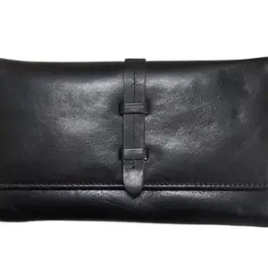 Genuine Leather Wallet for Women, Black, Tri-fold Design