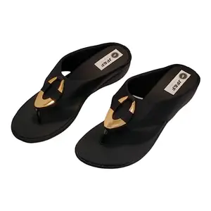 JF&F Women's Fashion Sandal Faux Leather, Comfortable & Stylish Wedges Ideal for Casual & Formal Occasions (Black Counter) (numeric_6)