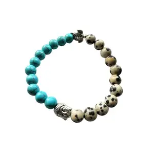 Osian Agate Turquoise Stones Buddha Head Bracelet forLife Energy Healing-Reiki Healing+Good Luck Prosperity & Protection-Stretch Bracelet | 8mm (Dn-7)-1Pack