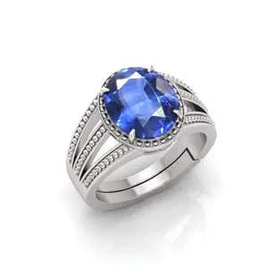 RRVGEM Natural 12.00 Ratti Blue Sapphire panchdhatu ring Silver Plated Ring Astrological Adjustable Ring Size 16-22 for Men and Women