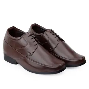 Baxxico Men's Height Increasing Brown Faux Lather Formal Lace-up Derby Shoes-10UK[BAXB560-Brown]