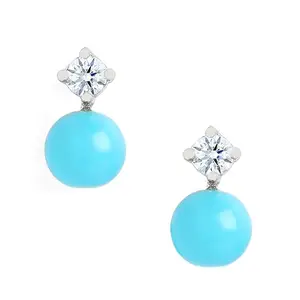 MINUTIAE Solitaire Crystal Diamond Turquoise Zirconia Earrings | Fashion Jewellery For Women and Girls (Silver)