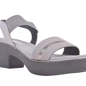 P.B.H. Block Heel Sandal For Women | Embellished Fancy Heels For Pary, Wedding | Women's Grey Fashion Sandal - 10 UK