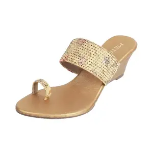 Metro Women Antic Gold Ethnicwear Wedge Heel Sandal UK/5 EU/38 (35-939)