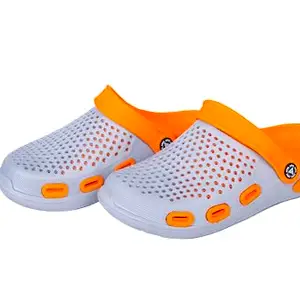 RADDZ Men's Classic Clogs/Sandals with Adjustable Back Strap | Comfortable & Light Weight | Stylish | (Grey&Orange, 9)