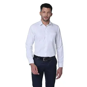 Oxemberg Cotton Slim Fit Checks Formal Shirt for Men (White, 44) (OXSL90615F)
