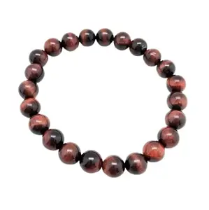 RudraGallery Modern Red Tiger Eye Gemstone Original Certified Round Beads टाइगर आई ब्रेसलेट Adjustable Tiger Eye Bracelet For Women