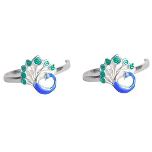 DHRUVS COLLECTION 925 Pure Sterling Oxidized Peacock Design Silver Toe Ring/Bichhiya For Girls & Women-