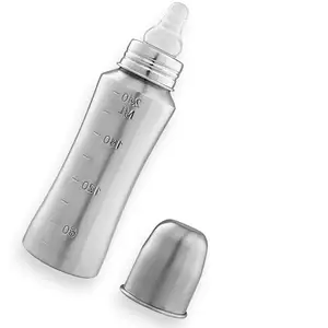 RB POINT Baby Stainless Steel Baby Feeding Bottle For Milk And Drinks With Silicon Nipple With Cover, 250Ml (Pack Of 1 Bottle Ml Marking With Silicone Nipple)