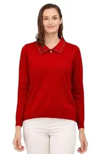 JR Urban Cherry Red V-Neck Polo T-Shirt for Women | Full Sleeve | Ultra-Soft Premium Fabric
