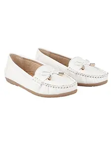 Shoetopia Womens Comfort White Loafer - 8 UK (Comfort-White)