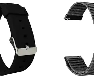 ACM Pack of 2 Watch Strap Silicone & Magnetic Belt 22mm compatible with Dizo Watch D2 Smartwatch Casual Classic with Metal Chain Band (Black)