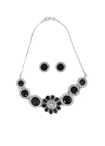 Astha Collections Black Reisin AD Floral Choker Set