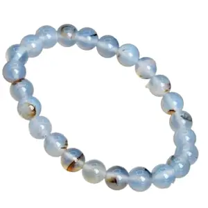 RRJEWELZ Natural Flower Agate 8mm Round Shape Smooth Cut Beads 7 Inch Stretchable Bracelet For Men & Women. Unisex Bracelet For Healing, Meditation, Prosperity, Gift & Luck|STBR_RR_11253_7.0