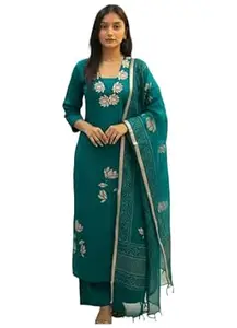 ANNI Designer Women’s Rayon Viscose Straight Printed Embroidered Kurta with Pant & Dupatta | Ethnic Kurta Set for Women | Daily, Office & Festive Traditional