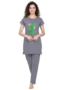 NXTWIN Women’s Nightwear Set | Short Sleeve Long Top with Pajama | Comfortable Cotton Lounge Wear for Women
