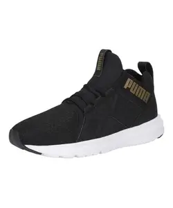 PUMA Women's Enzo Edge Mesh WN's Black-Gold Running Shoe-4 Kids UK (19371101)