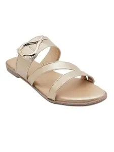scentra fashion Women's Slip-On Flat Sandals – Comfortable Strappy Design with Modern Metal Accent – Ideal for Casual, Work (Gold, UK Footwear Size System, Adult, Women, Numeric, Medium, 6)