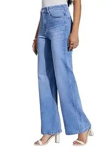 Miss Chase Women's Wide-Leg High-Rise Regular-Length Stretchable Shaping Denim Jeans