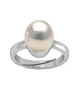 SIDHARTH GEMS 6.00 Carat 7.25 Ratti Pearl Moti Stone Ring Silver Plated Adjustable Ring for Women