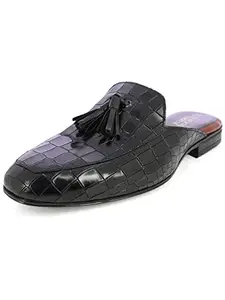 ALBERTO TORRESI Classic and Stylish Men's Leather Tasseled Mules Shoes with Slip-On Closure - Perfect for Casual and Formal Occasions - Black (GAITOR) - 8 UK/India