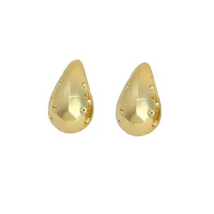 SOHI Women's The Small Dented Teardrop Stud Earrings For Casual Wear | California Gold Colour | Acryllic Material | Push Back Closure | Metallic Earrings | Fashion Stud Earrings For Women & Girls