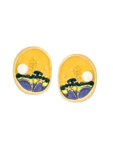 Yellow Chimes Stud Earrings for Girls | Fashion Pearl Stud Earrings | Yellow Enamel Earrings for Women | Birthday Anniversary Gift for Wife Women