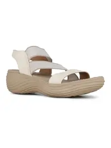 Inc.5 Womens Beige Party Wear Striped Round Toe Wedges Heel Sandals