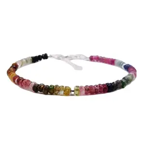 LKBEADS Silver Plated Bracelet with Multicolor Faceted Watermelon Tourmaline Beads – Rondelle 3-3.5mm – 7 inch Adjustable – For Men & Women|LK_STACK_06613