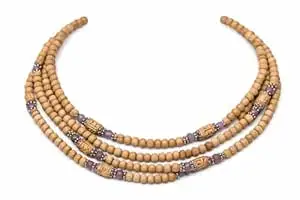 Tulasi Kanti Mala with Radhe Carved Beads – 3 Round Necklace, Pink Natural Stone, neck tulasi