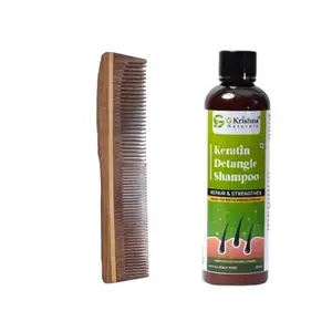 G Krishna Naturals Combo Pack of Hair Brushes Wooden Neem Comb & Detangle Hair Shampoo for Women & Men | Wood Kangi and Hair Shampoo for Natural Hair Growth (Pack of 1 Each)(GKNKPC1-04)