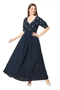 Fashion Dream Women’s Maxi Length Empire Waist Dresses (FDWDRS00163-BLU-XS_Blue_XS)