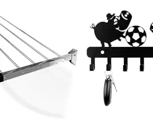 CONCEPT & SOLUTIONS 5 Pipes x 5 Feet -Foldable Wall Mounted Cloth Dryer/Clothes Stand (6 Pipes, 5 feet) and Metal Key Holder for Home | Bird Key Hooks | Key Holder for Home Decor Stylish Combo Pack|CS-636