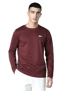Reebok Men's 100% Cotton Casual T-Shirt | Pure Cotton Soft Breathable Regular Fit Full Sleeve Waffle Pullover | Round Neck Premium Tshirt