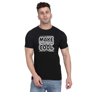 Fashions Love Men Cotton Half Sleeve Round Neck Make Future Awesome Printed T Shirt HSRB-1314-X Black