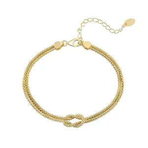 Karishma Kreations New Stainless Steel Gold Square Bead Chain Cross Knot Double Layer Bracelet