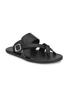 Shences Black Faux Leather Sandals for Mens (TRM3004BLACK_9)