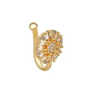 I Jewels Gold Plated Clip On Non Piercing Pressing Type Stone Nose Pin, Stud For Women (Style-2)