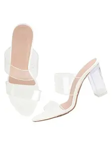 Selfiee Comfortable and Stylish Transparent Strap Block Heels Sandals for Women & Girls