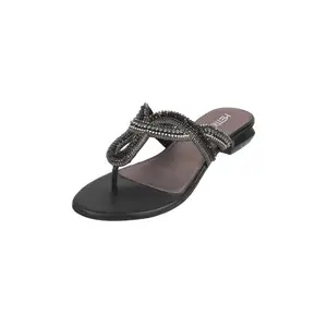 Metro Women Black Beaded Ethnic/Fashion Slip-on Sandal UK/7 EU/40 (35-1219)