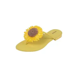 Mochi Women's Yellow Fashionable Flower Designed Sandal UK/7 EU/40 (32-1328)