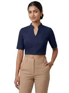 FVSHUN Women's Half Sleeves Mandarin Collar Readymade Blouse | Summer Blouse for Office, Everyday Wear Saree Blouse